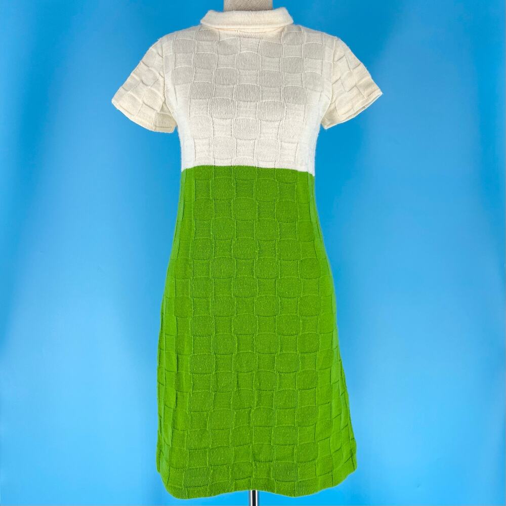60s Mod two tone Ami Jr  dress 1960s vintage green cream